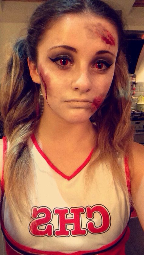 Turned my cousin into a dead cheerleader for halloween Zombie Cheerleader Makeup, Cheerleader Makeup, Regina George Halloween, Zombie Cheerleader Costume, Cheerleader Halloween, Cheerleader Halloween Costume, Zombie Cheerleader, Makeup Zombie, Zombie Prom