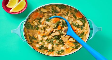 One-Pot Chicken Sausage & Bean Soup Recipe | HelloFresh Chicken Sausage Kale Soup, Chicken Sausage Kale, Amazing Dinners, Sausage And Kale Soup, Kale Soup Recipes, Sausage Kale, Italian Chicken Sausage, Small Microwave, Bean Soup Recipes