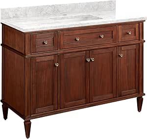 Signature Hardware 464849 Elmdale 48" Free Standing Single Vanity Cabinet Set with Mahogany Cabinet, Vanity Top and Rectangular Undermount Sink - Single Faucet Hole Cabinet Vanity, Mahogany Cabinets, Vanity Accessories, Bathroom Sink Vanity, Undermount Sink, Signature Hardware, Bath Fixtures, Vanity Cabinet, Vanity Top