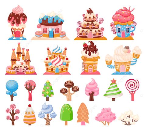 Candy Land Drawing, Candy World Illustration, Candy City, Sketches Watercolor, Food Tree, Heart City, Candy Drawing, Candy Castle, Sweet Games