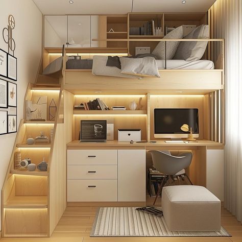 Loft Type Bedroom, Convert Garage To Bedroom, Bunk Beds Small Room, Painting Design Ideas, Loft Beds For Small Rooms, Loft Type, Tiny Bedroom Design, Space Saving Bedroom, Beds For Small Rooms