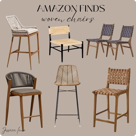 Counter Stools Modern Farmhouse, Basement Barstool Ideas, Woven Barstools Counter Stools, Boho Counter Stools, Amazon Bar Stools, Boho Barstool, Amazon Barstools, Modern Farmhouse Barstools, Boho Bar Stools