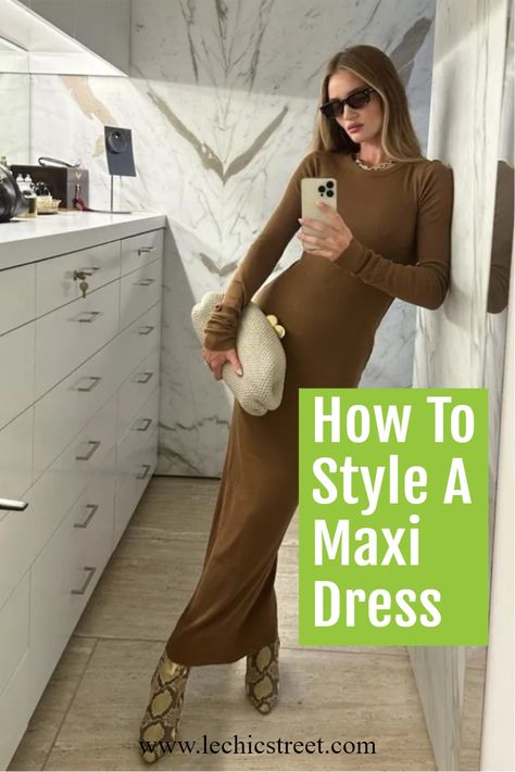 How To Style A Maxi Dress. Maxi dress outfit are great for maxi dress outfit summer or maxi dress outfit fall. It is a great dress that has a great chic dress aesthetic. The dress aesthetic can be worn in all types of weather. Check out maxi dresses outfit that are for maxi dress casual outfit or even dressed up. #maxidressoutfit #maxidresscasualoutfit #dresses #dressaesthetic #maxidressesoutfit Turtleneck Maxi Dress Outfit, Knitted Maxi Dress Outfit, Shoes To Wear With A Maxi Dress, Leopard Maxi Dress Outfit, Fall Maxi Dress With Boots, Sweater Maxi Dress Outfit, How To Style A Long Dress, Long Dress With Boots Outfit, Brown Maxi Dress Outfit