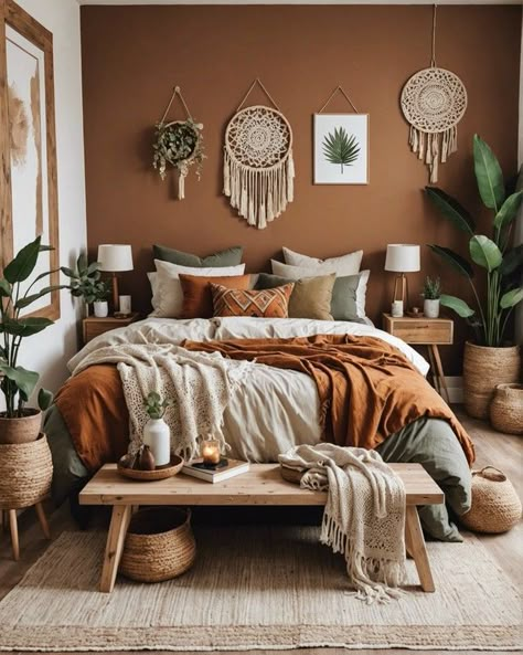 Guest Bedroom Ideas Simple, Boho Minimalist Home, Fall Table Decorations, Terracotta Bedroom, Home Fall Decor, Fall Home Decor Ideas, Ideas Habitaciones, Wallpapers Home, Bedroom Color Combination