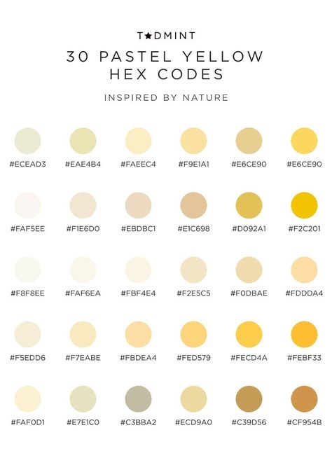 Pastel Yellow Color Palettes Inspired by Nature — TADMINT — Design Resources and Merchandise for Creatives Pastel Yellow Hex Code, Soft Yellow Color Palette, Pastel Yellow Palette, Yellow Pallet, Yellow Color Palettes, Pastel Yellow Aesthetic, Goodnotes Aesthetic, Ipad Notes, Yellow Palette