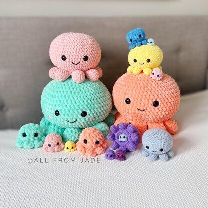 The Kawaii Octopus Family Crochet pattern by Jade Gauthier-Boutin | LoveCrafts Kawaii Octopus, Octopus, Crochet Pattern, Jade, Amigurumi, Crochet Patterns, Crochet, Pattern, Kawaii