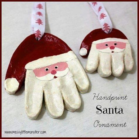 Santa Handprint Ornament, How To Make Salt Dough, Santa Handprint, Ideas Decoracion Navidad, Salt Dough Crafts, Handprint Ornaments, Footprint Crafts, Christmas Crafts For Toddlers, Santa Crafts