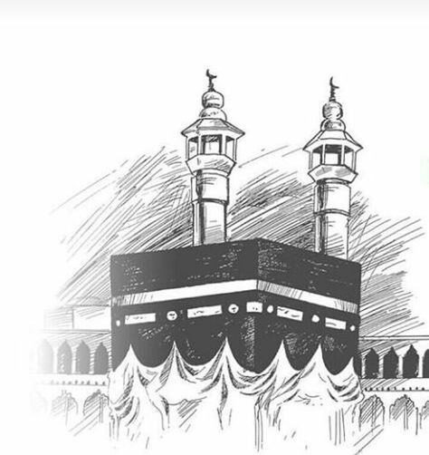 Kabah Mecca Drawing, Kaabah Makkah Sketch, Drawing Of Kabah, Mecca Drawing Sketch, Kabbah Makkah Drawing, Hajj Drawing, Kaba Sketch, Makkah Sketch, Kabah Drawing