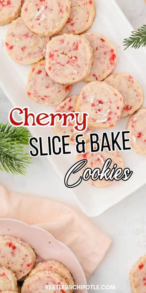 Christmas Cookies Cherry, Freezer Slice And Bake Cookies, Slice Cookies Christmas, Cherry Slices Recipe, Slice And Bake Cookies Recipes Christmas, Christmas Slice And Bake Cookies, Christmas Cookies That Freeze Well, Slice And Bake Cookies Christmas, Slice And Bake Christmas Cookies