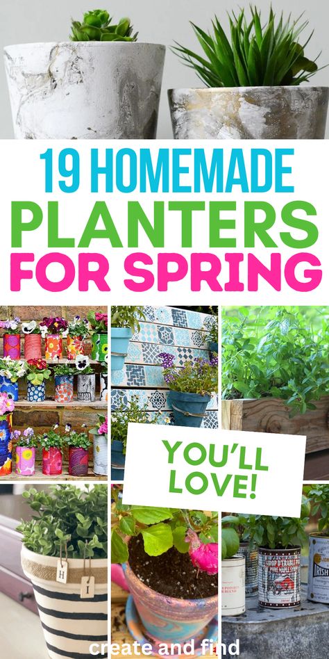 DIY planters from upcycled and recycled materials. Cute Pots For Plants Diy, Diy Front Porch Planters Cheap, Diy Garden Containers Homemade, Make Planters Diy, Clear Planter Ideas, Easy Diy Outdoor Plant Stands, Upcycle Plant Pots, Recycled Plant Pots, Plastic Planters Makeover Ideas