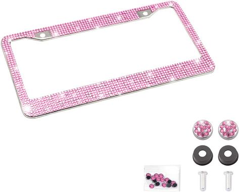 [Premium Quality] Our license plate frame is made of stainless steel and fully covered with gorgeous handcrafted crystal, sturdy and lightweight. The edge of license plate frame has been covered to prevent scratching paint. Bling Car, Bling Car Accessories, Car Accessories For Girls, Car Plates, Car License, Car Accessories For Women, Car License Plate, Pink Bling, Pink Car