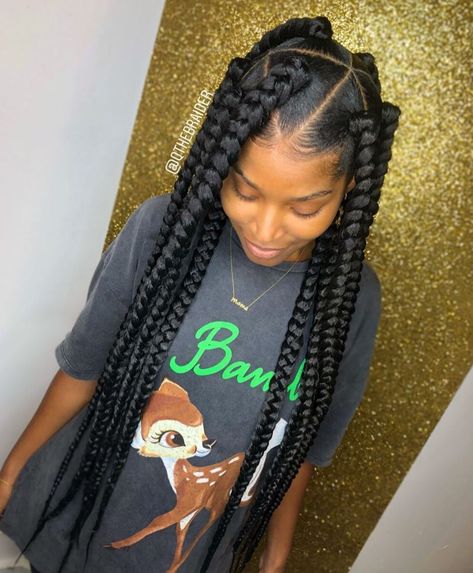 Triangle-Parted Goddess Box Braids Jumbo Square Box Braids, Jumbo Box Braids Triangle Part, Jumbo Braids Triangle Parts, Six Jumbo Box Braids, 12 Jumbo Box Braids, Big Triangle Box Braids, Four Jumbo Box Braids, Xl Box Braids, Big Box Braids Jumbo