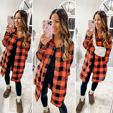 Flannel Duster Outfit, Long Flannel Shirt Outfit, Shirt Tied Around Waist, Plaid Flannel Outfit, Outfit With Flannel, Flannel And Leggings, Long Shirt With Leggings, Duster Outfit, Flannel Shirt Outfit