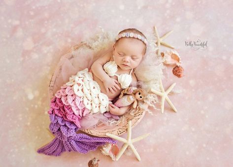 44 Crocheted Newborn Costumes For Their First Halloween Baby Mermaid Crochet, Newborn Mermaid, Mermaid Photo Props, Newborn Costume, Newborn Halloween Costumes, Pink Purple Ombre, Foto Newborn, Mermaid Photos, Crochet Newborn