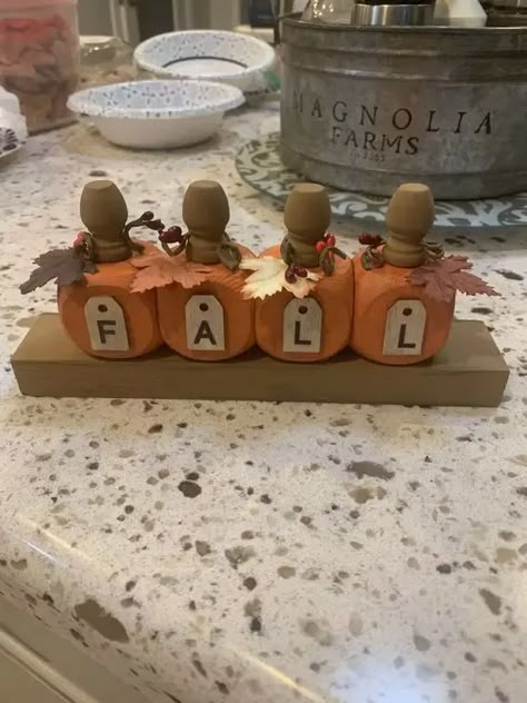 Inexpensive Halloween Decorations, Dollar Store Pumpkin, Block Pumpkins, Crafts For Fall, Fall Crafts For Adults, Fall Wood Crafts, Dollar Tree Pumpkins, Fall Pumpkin Crafts, Fall Decor Diy Crafts