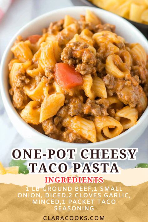 One-Pot Cheesy Taco Pasta One Pot Cheesy Taco Pasta, Cheesy Taco Pasta, Taco Pasta Recipes, Pasta And Cheese, Vegetarian Thanksgiving, Baked Chicken Parmesan, Taco Pasta, Beef Pasta, Pasta Ingredients