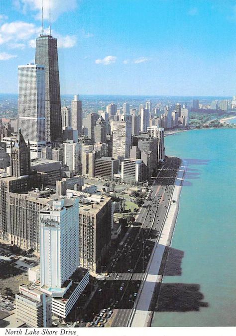 POSTCARD - CHICAGO - AERIAL PANORAMA - NORTH LAKE SHORE DRIVE - GOLD COAST BUILDINGS ARE CENTER BACKGROUND - 1980s Summer Nights Album Cover, Outdoor Furniture Covers Waterproof, Chicago Aesthetic, Chicago Summer, Lake Shore Drive, Lake Shore, Chicago City, Chicago Skyline, Gold Coast