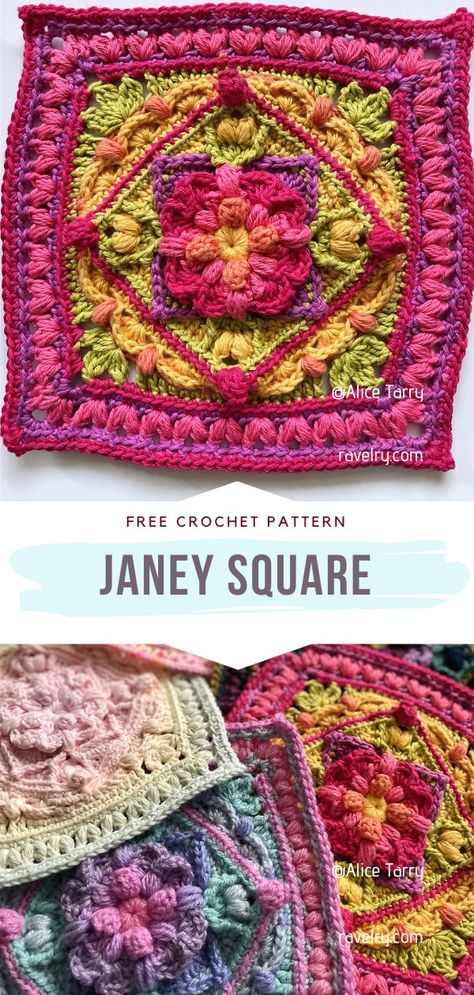 Extraordinary Squares - Free Crochet Patterns Large Crochet Granny Square, 3d Crochet Granny Squares, Drunken Granny Crochet Pattern Free, Large Granny Square Pattern Free, 3d Granny Square Pattern, Big Granny Square Pattern, Free Granny Square Patterns, Free Crochet Square Patterns, Large Granny Square Pattern