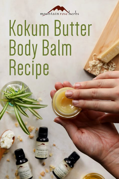 Kokum Butter Face & Body Balm Recipe: Kokum butter has been used in Ayurvedic herbalism for soothing and moisturizing skin. It's lightweight, and combined with jojoba oil, can create a glorious balm to be used all over! You may just find that kokum butter is your skin's new favorite ingredient to add to your wellness regimen! Body Balm Recipe, Balm Recipe, Face Balm, Lotion Recipe, Cream For Face, Mountain Rose, Mountain Rose Herbs, Body Butters Recipe, Diy Lotion