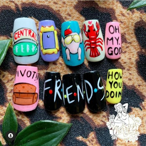 90s Nails, Short Nail Manicure, Friend Christmas Ornaments, Friends Merchandise, Cow Nails, Hippie Nails, Nail Designs Tutorial, Nail Art Disney, Pretty Nail Art Designs