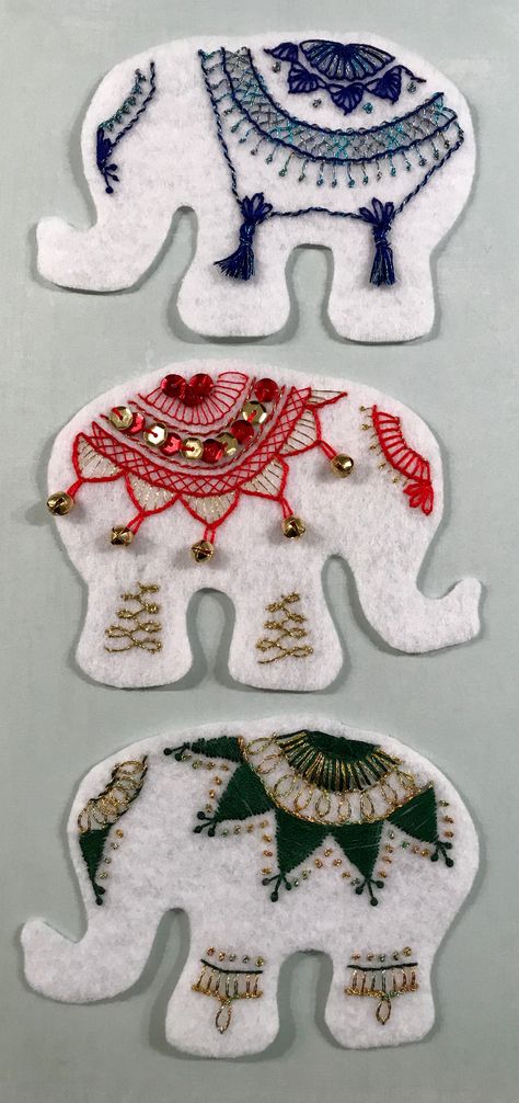 White Elephant Felt Ornament Embroidery Dogs Crafts, Ornament Embroidery, Elephant Crafts, Trendy Sewing Projects, Handmade Elephant, Elephant Ornament, Felt Ornament, Felt Embroidery, Dog Crafts