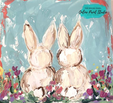 Palette Knife Painting | The Social Easel Online Paint Studio Easter Canvas Painting, Social Easel, Easter Canvas, Easter Paintings, Paint Studio, Bunny Painting, Learn How To Paint, Easter Art, Bunny Art