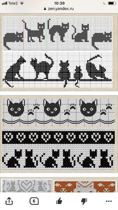 Diy Macrame Projects, Kat Haken, Cat Cross Stitches, Fair Isle Knitting Patterns, Colorwork Knitting, Pola Kristik, Cat Cross Stitch, Diy Macrame, Crochet Tapestry