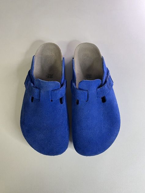 Ultra Blue Birkenstock Boston, Birkenstock Clogs Colors, Blue Birkenstock Boston, Berken Stocks Shoes, Blue Birkenstocks, Christian Modest Outfits, Boston Clogs, Saturated Blue, Ultra Blue