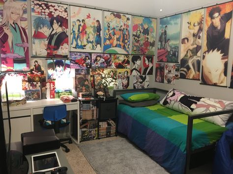 Anime room Otaku Room Aesthetic, Japan Bedroom, Anime Bedroom Ideas, Anime Bedroom, Geek Room, Japanese Bedroom, Otaku Room, Anime Decor, Anime Room