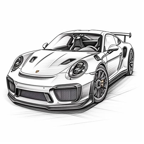 Car Sketches Design, Sport Cars Drawing, Porsche Gt3 Rs Sketch, Hyper Cars Wallpaper, Car Drawing Porsche, Porsche Gt3 Drawing, Art Cars Drawing Painting, Art Cars Drawing Sketches, Porche Drawing Car