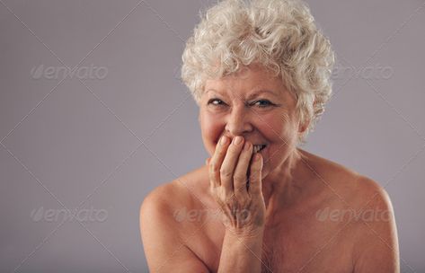 Beautiful senior female smiling by jacoblund. Portrait of beautiful naked senior female smiling at camera against grey background. Old woman smiling with hands on ...#smiling, #jacoblund, #Portrait, #Beautiful Older Woman Art, Older Woman Portrait, Face Procedures, Age Photography, Female Portrait Poses, Female Portrait Photography, Red Hair Woman, Face Lift, Female Portraits