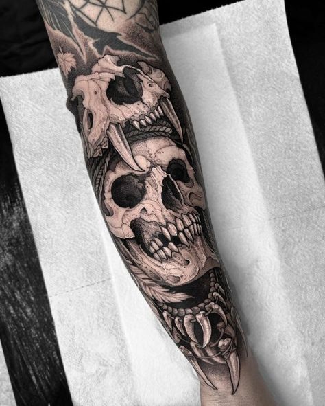 #CoolTattoos #TattooArt #InkMaster #TattooDesigns #InkedUp #TattooLovers #InkInspiration #TattooIdeas #CreativeInk #TattooStyle Black And Grey Tattoos For Men, Black And Grey Tattoos Sleeve, Skull Art Tattoo, Aztec Tattoo Designs, Skull Sleeve Tattoos, Skull Sleeve, Floral Tattoo Sleeve, Gothic Tattoo, Arm Sleeve Tattoos