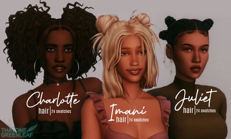 ~charlotte, imani, and juliet hairs~ | Patreon Ts4 Mods, Sims 4 Piercings, Sims 4 Cc Eyes, Sims 4 Black Hair, Sims 4 Traits, Sims 4 Family, Free Sims 4, The Sims 4 Packs, Sims 4 Game Mods