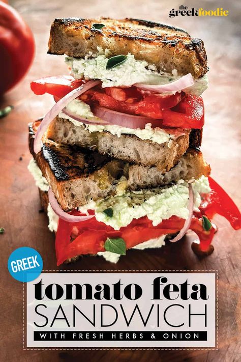 Greek Tomato Sandwich With Feta Peasant Salad, Feta Sandwich, Whipped Feta Cheese, Easy Sandwiches, Blt Dip, Best Pasta Dishes, Chomp Chomp, Summer Eats, Greek Lemon Chicken