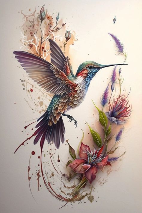 Hummingbird Art Drawing, Hummingbird Flower Tattoos, Hummingbird Pictures, Tattoos For Women Flowers, Tasteful Tattoos, Hummingbird Flowers, Nature Home, Hummingbird Art, Hummingbird Tattoo