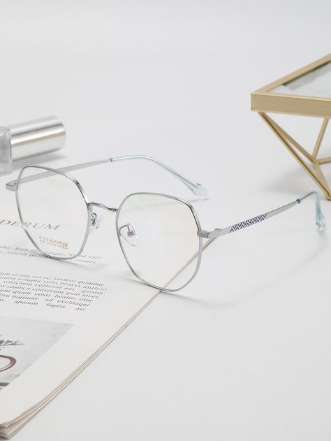 Full Rim Glasses Embellished   Women Accessories Silver Glasses Aesthetic, Rimless Glasses Women, Transparent Spectacles, Spectacles Women, Pretty Glasses, Aesthetic Glasses, Geometric Eyeglasses, Silver Glasses, Geometric Glasses