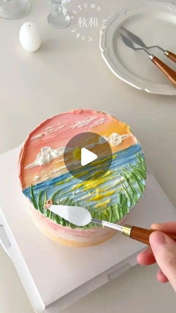 Sunset Cake Ideas Birthday, Sunset Cake Design, Sunrise Cake, Sunset Cake, Watch The Sunrise, Sunrise And Sunset, Decorating Cakes, Summer Cakes, Dessert Cake