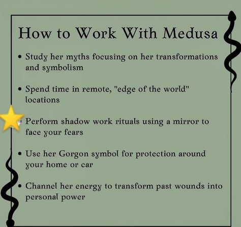 How To Worship Medusa, Medusa Deity Work, Medusa Correspondences, Working With Medusa Witchcraft, Medusa Deity, Medusa Goddess, Goddess Medusa, Deity Work, Eye Meaning