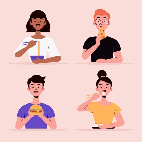 Free Vector | Collection of citizens with food Free Vector Illustration, Line Illustration, High Five, Free Vectors, Cool Animations, Flat Illustration, Vector Photo, Keep Calm, Graphic Resources