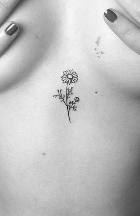 Chic Tattoos For Women, Sternum Tattoos For Women, Small Daisy Tattoo, Daisy Tattoos, Sternum Tattoos, Daisy Tattoo Designs, A Daisy Flower, Simple Tattoos For Women, The Trend Spotter