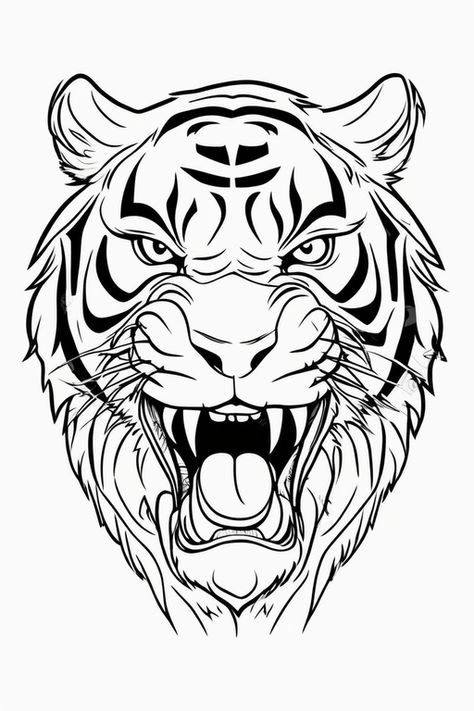 Playground AI - Snarling tiger Easy Tiger Drawing, Tiger Face Tattoo, Art Tigre, Angry Tiger, Tiger Artwork, Tiger Drawing, Tiger Illustration, Tiger Face, Tiger Art