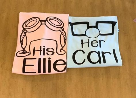 Cute Disney Shirts, Couple T Shirt Design, Carl And Ellie, Disney Honeymoon, Cricut Inspiration, Anna Disney, Disney Board, Adventure Is Out There, Family Disney Trip