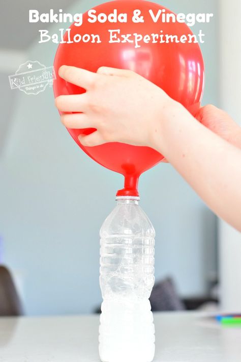 Baking Soda And Vinegar Balloon, Blow Up Balloon With Baking Soda, Balloon Preschool Activities, Baking Soda Balloon Experiment, Balloon Experiments For Kids, Baking Soda And Vinegar Experiment Kids, Ballon Experiment, Balloon Activities For Kids, Balloon Experiments