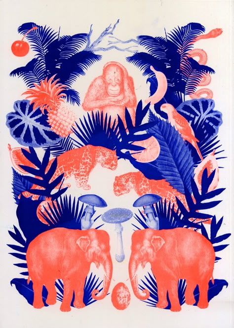 Deep Forest - kellyc Riso Print Animals Tattoo, Riso Print, Risograph Print, In The Jungle, Art Et Illustration, Deep Forest, Illustration Inspiration, Graphic Design Art, Graphic Design Inspiration