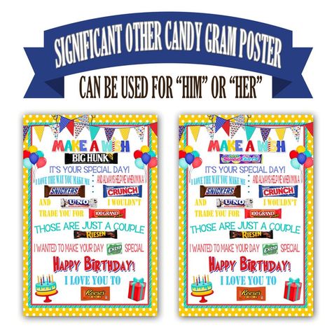 Candy Bar Poster for Significant Other Birthday Gift for | Etsy Candy Poster Board, Candy Bar Poems, Birthday Candy Poster, Candy Poems, Candy Bar Sayings, Candy Birthday Cards, Candy Puns, Candy Bar Poster, Candy Messages