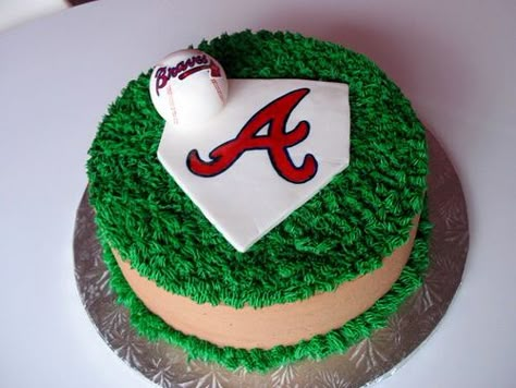 atlanta braves cake Atlanta Braves Party, Atlanta Braves Cake, Atlanta Braves Birthday, Brave Birthday Cakes, Baseball Theme Cakes, Brave Cakes, Braves Party, Baseball Theme Birthday, Baseball Cake