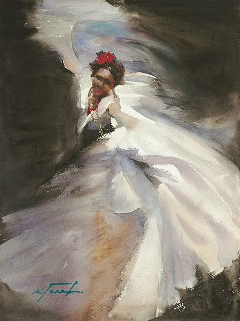 Mexican Dancer I by Keiko Tanabe Watercolor ~ 15 1/2 x 11 1/2  inches (39 x 29 cm) Mexican Paintings Ideas, Mexican Art Painting, Hispanic Art, Mexican Artwork, Mexican Folklore, Mexican Paintings, Latino Art, Mexican Culture Art, Dancers Art