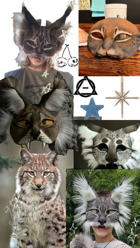 collage by me, masks not by me! Lynx Reference, Lynx Therian, Therian Mask, Reference Board, Lynx, Mask Making, Mask, Collage