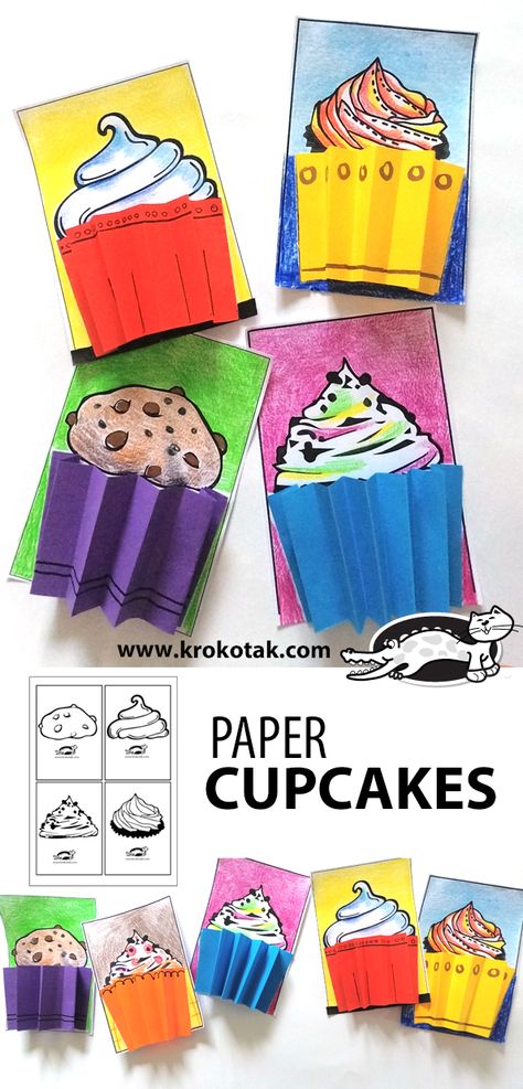 Cupcake Paper Crafts, Grade 1 Art, 2nd Grade Art, 3rd Grade Art, Art Curriculum, Elementary Art Projects, Paper Cupcake, School Art Projects, Art Lessons Elementary