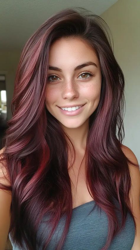 11 Black Cherry Hair Color Ideas: Stunning Looks to Inspire Your Style Dark Cherry Ombre Hair, Red Highlights In Dark Brown Hair, Cherry Ombre Hair, Mahogany Red Hair Color, Cherry Brown Balayage, Rich Red Hair, Dark Cherry Cola Hair Color, Orchid Hair Color, Deep Cherry Red Hair